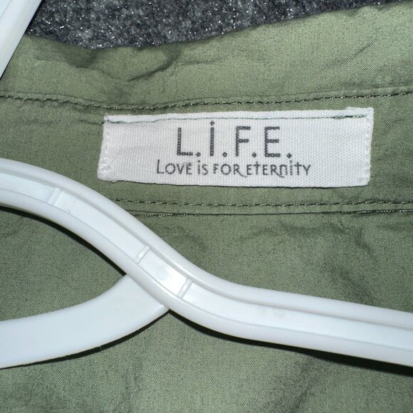 LIFE Love is for Eternity Top Womens XL Green Button Up Crop Long Sleeve Pockets - Picture 5 of 7